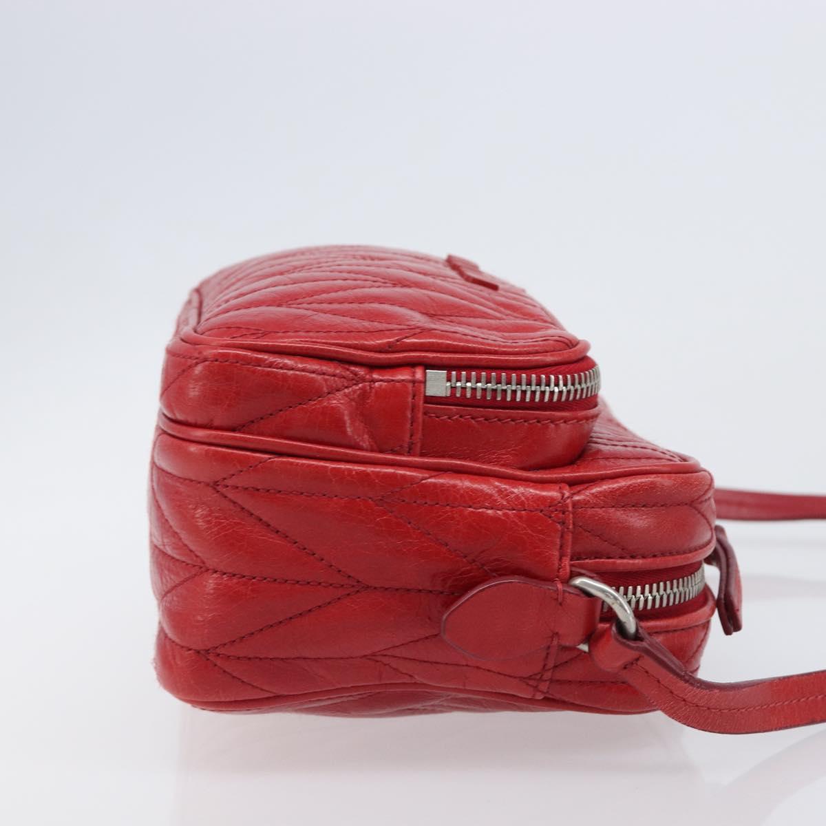 Miu Miu Matelasse Shoulder Bag Leather Red Silver Auth 206482M