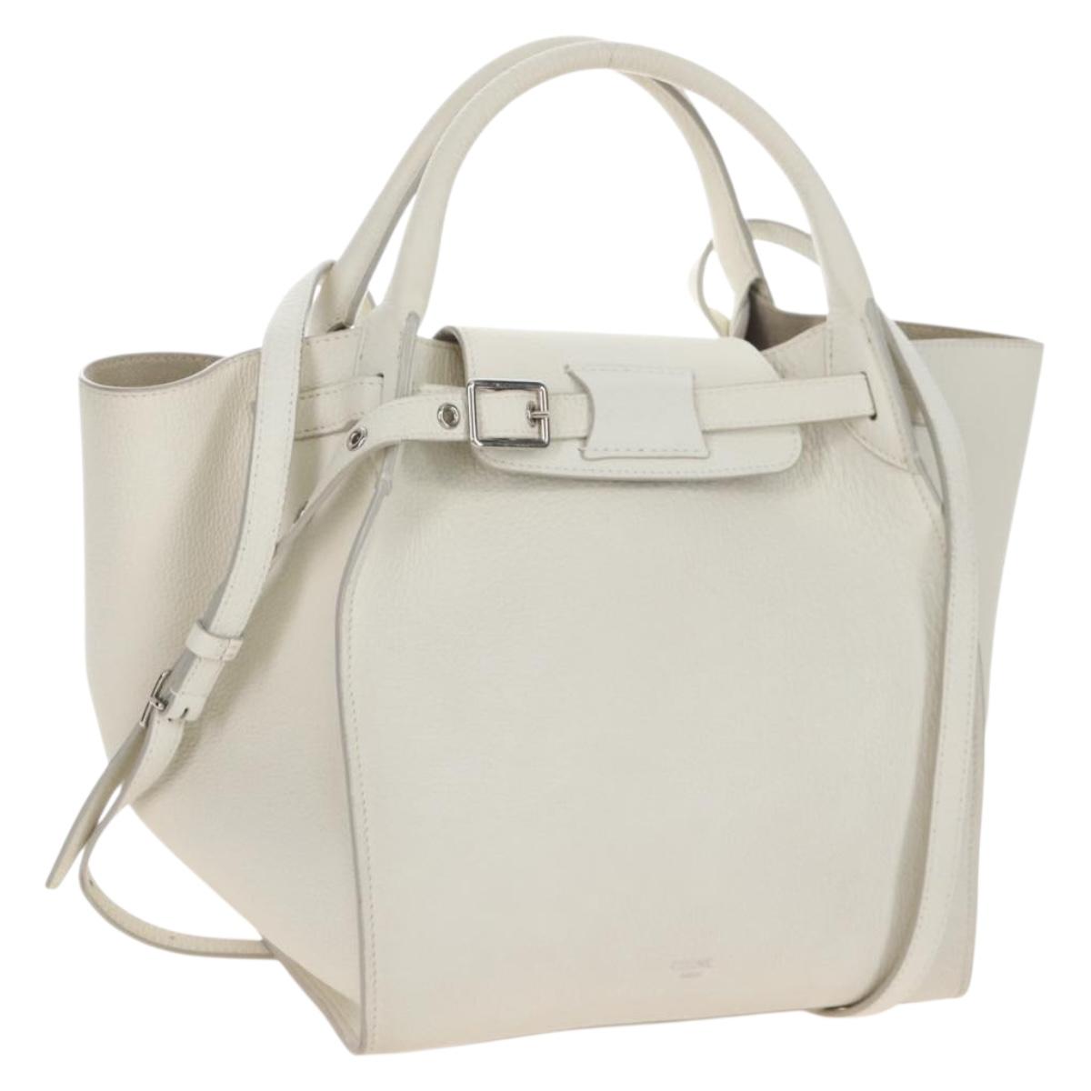 CELINE Big Bag Small Hand Bag Leather 2way White Silver Auth 206487M