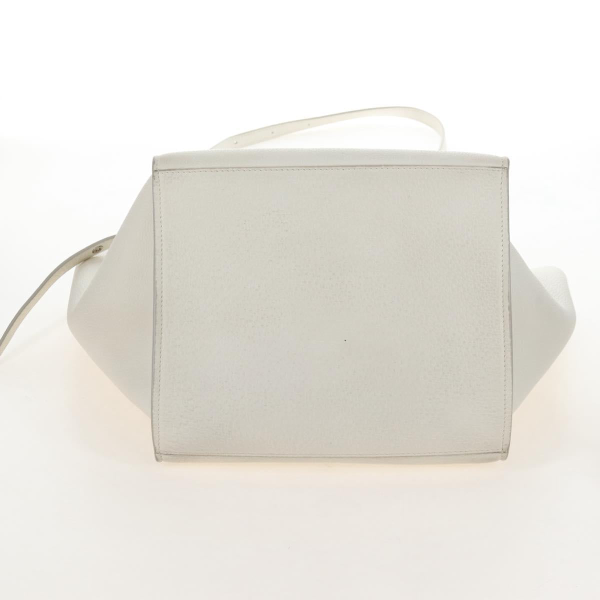 CELINE Big Bag Small Hand Bag Leather 2way White Silver Auth 206487M