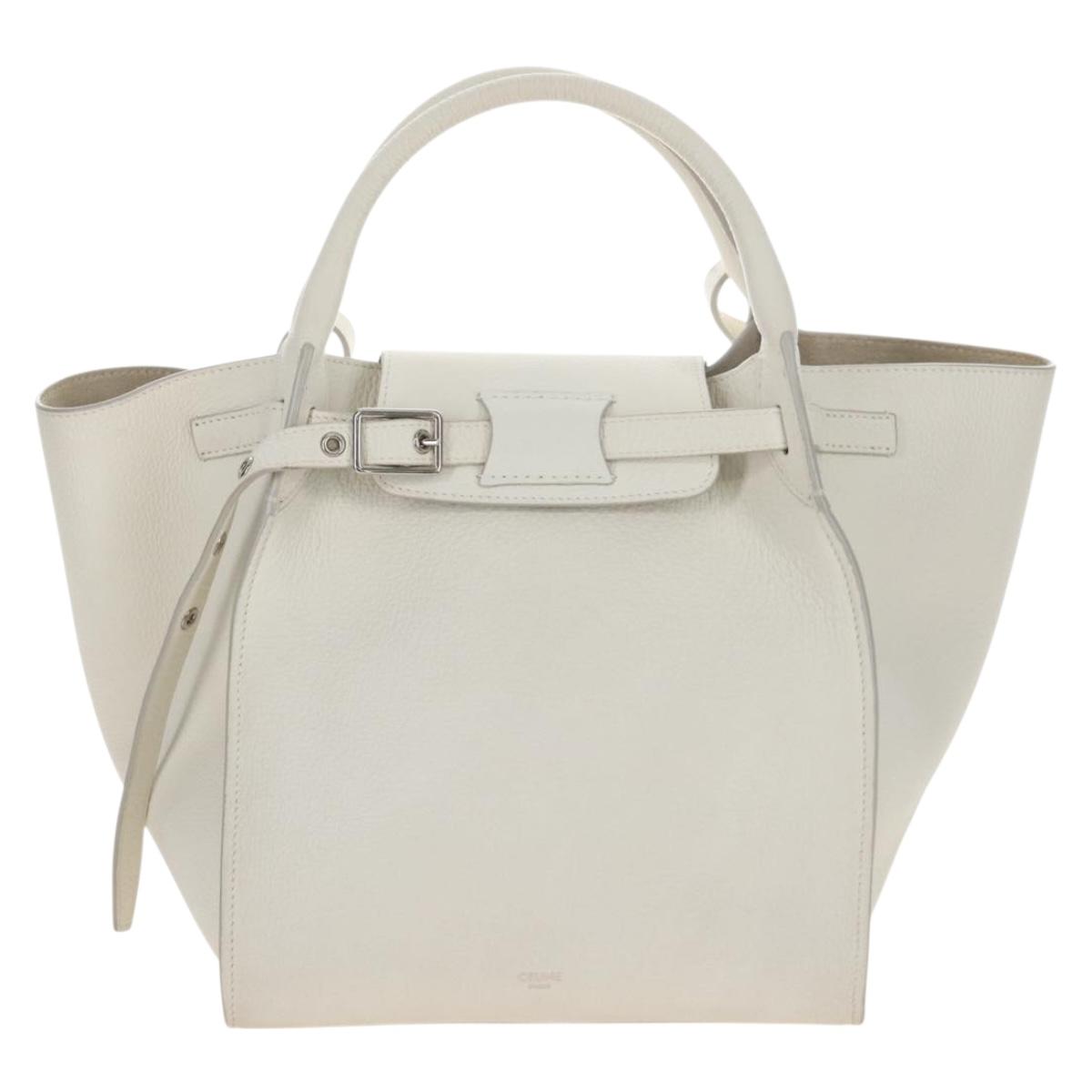 CELINE Big Bag Small Hand Bag Leather 2way White Silver Auth 206487M