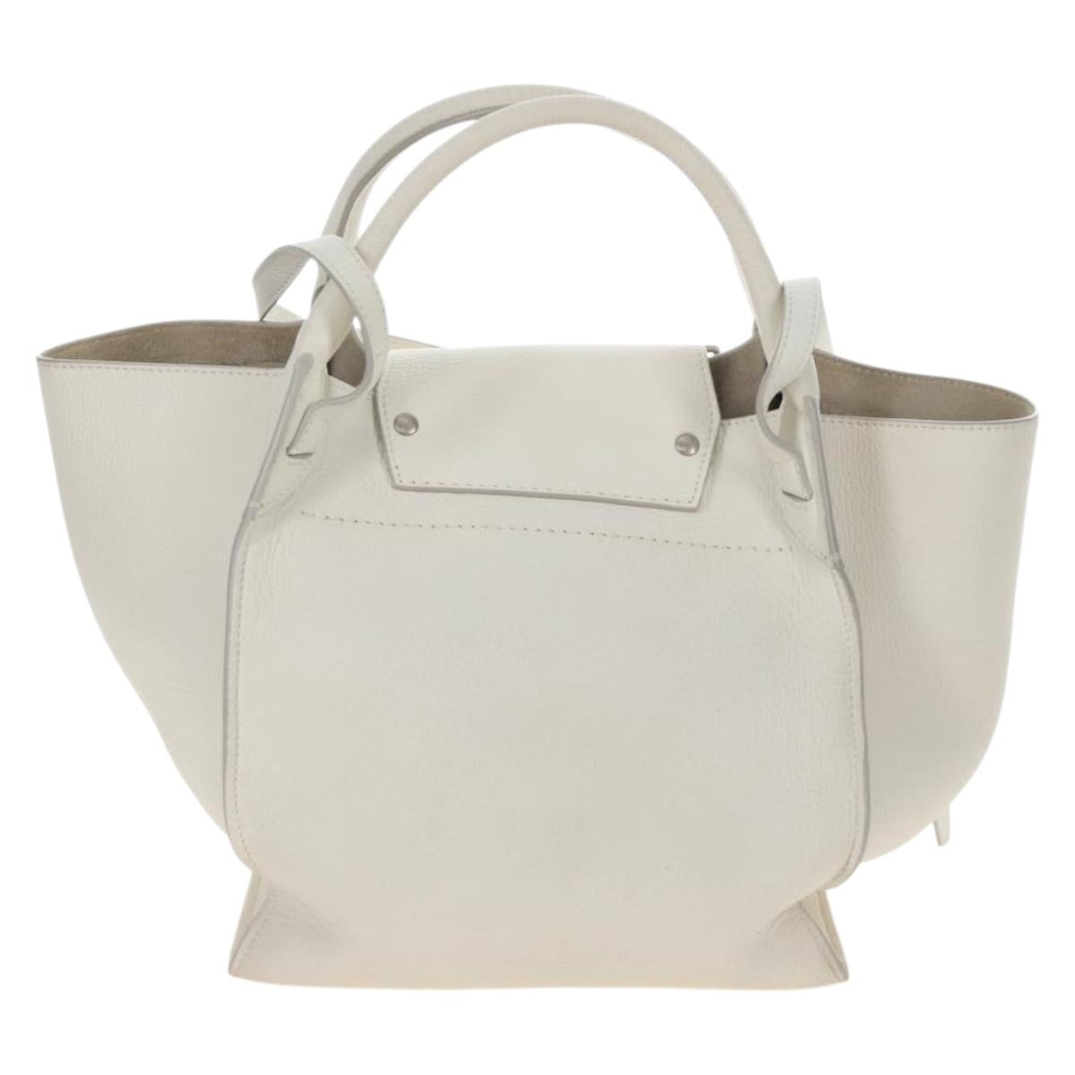 CELINE Big Bag Small Hand Bag Leather 2way White Silver Auth 206487M