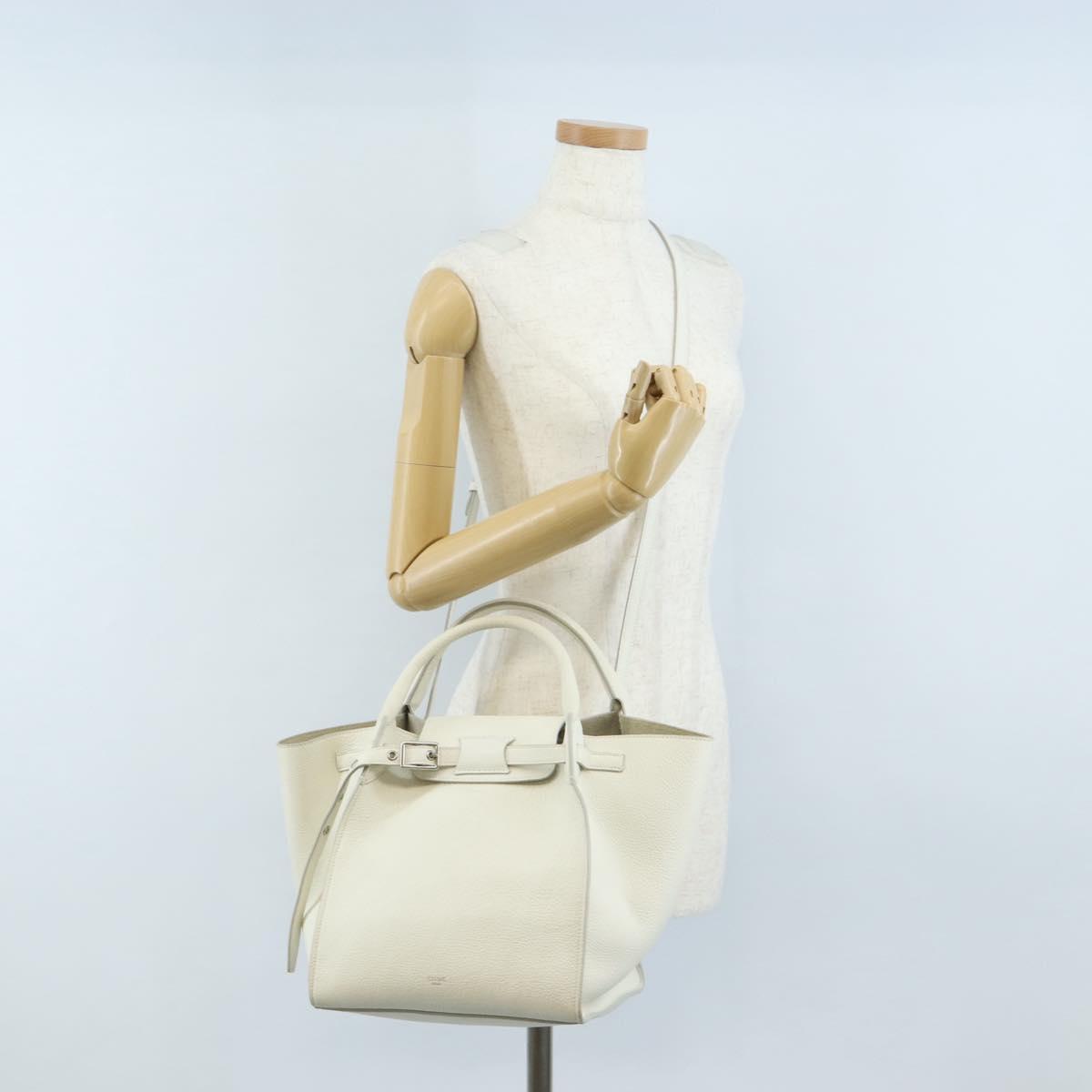 CELINE Big Bag Small Hand Bag Leather 2way White Silver Auth 206487M
