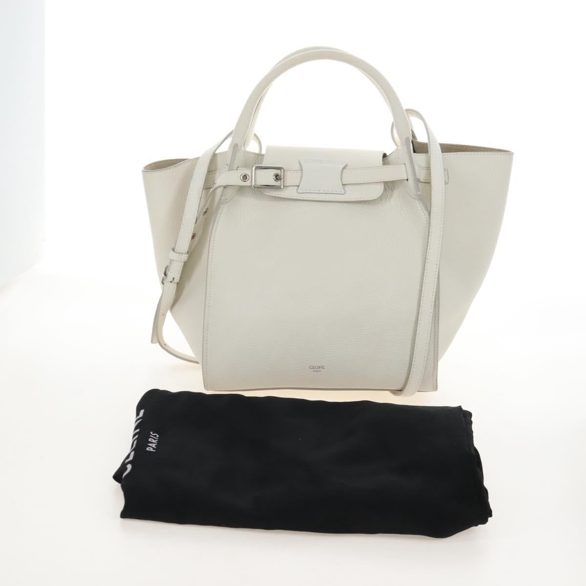 CELINE Big Bag Small Hand Bag Leather 2way White Silver Auth 206487M
