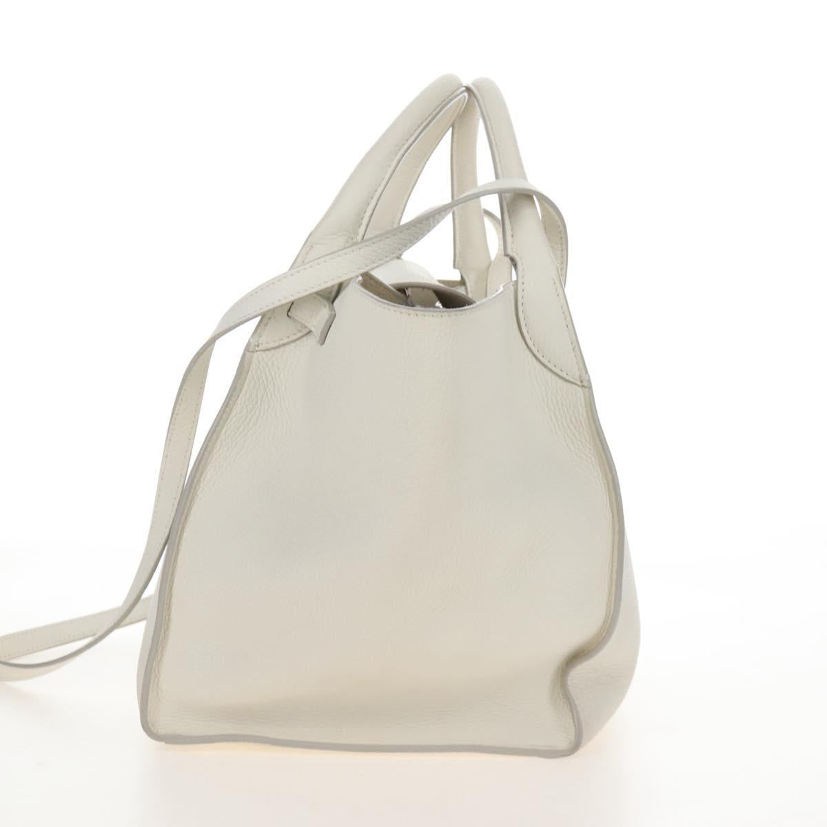 CELINE Big Bag Small Hand Bag Leather 2way White Silver Auth 206487M