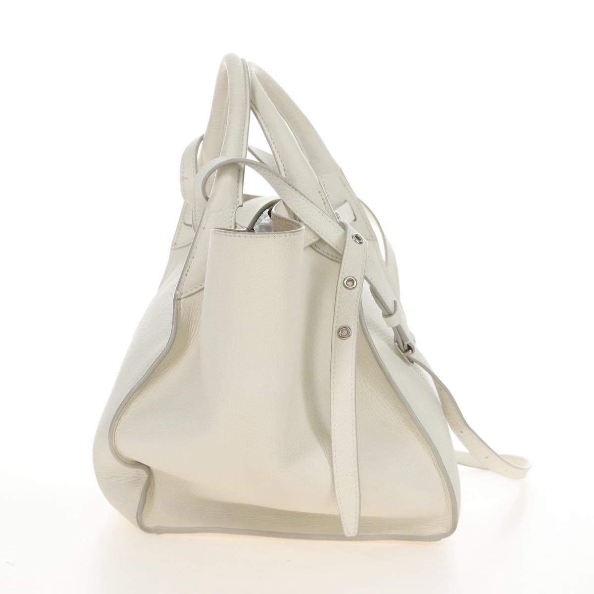 CELINE Big Bag Small Hand Bag Leather 2way White Silver Auth 206487M