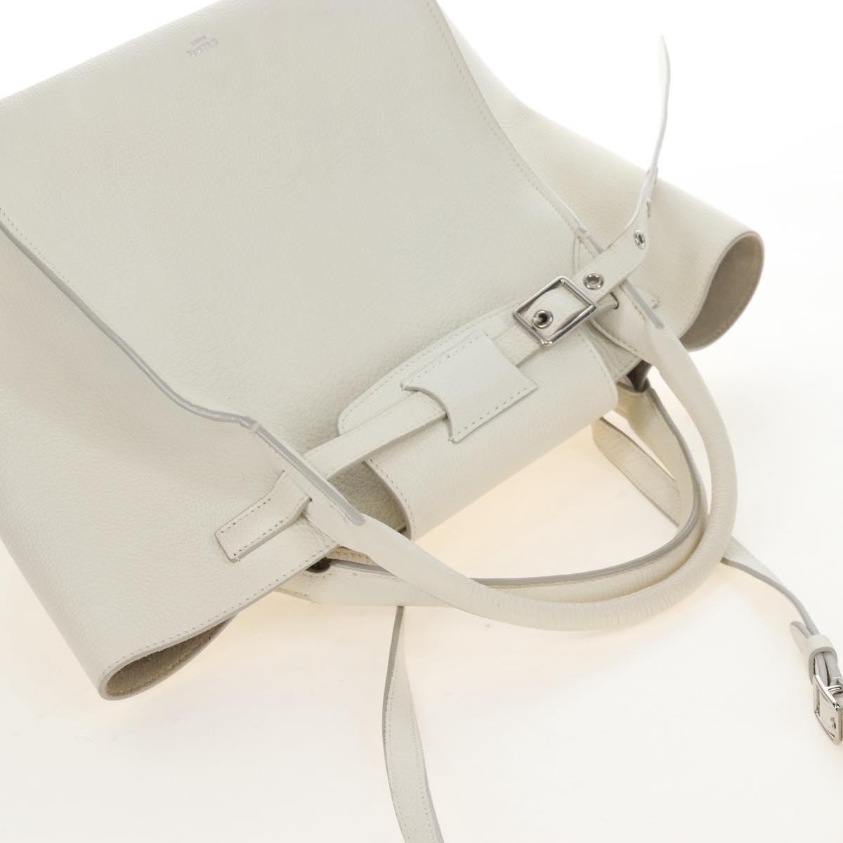 CELINE Big Bag Small Hand Bag Leather 2way White Silver Auth 206487M