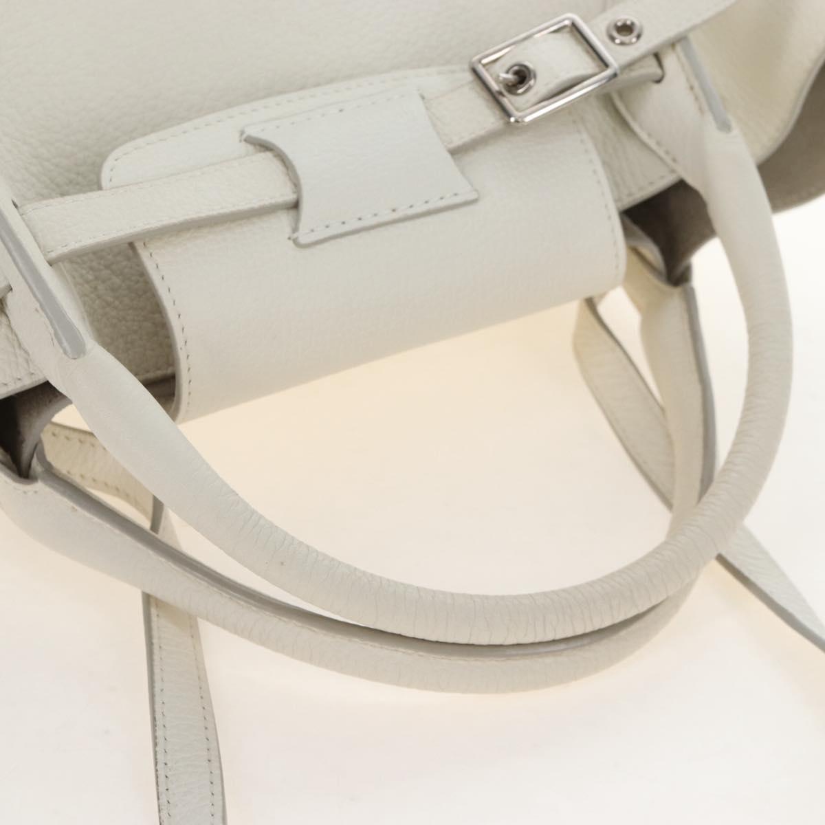 CELINE Big Bag Small Hand Bag Leather 2way White Silver Auth 206487M