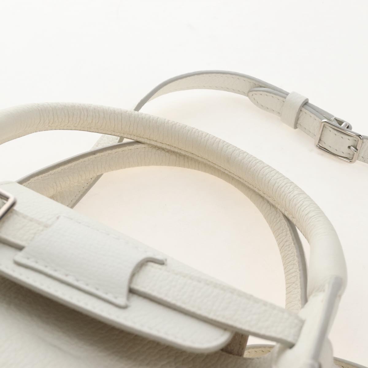 CELINE Big Bag Small Hand Bag Leather 2way White Silver Auth 206487M
