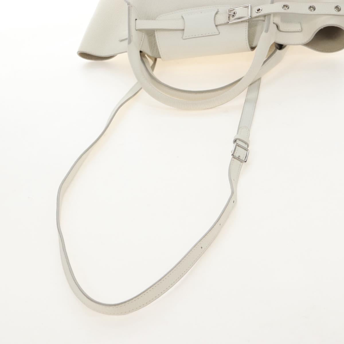 CELINE Big Bag Small Hand Bag Leather 2way White Silver Auth 206487M