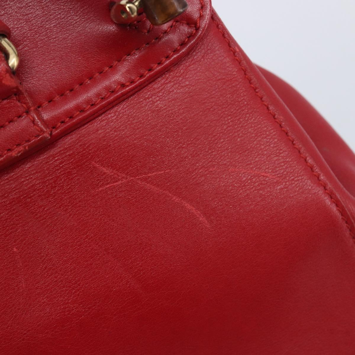 GUCCI Bamboo Backpack Leather Red Gold 003 3444 0030 Auth 206489
