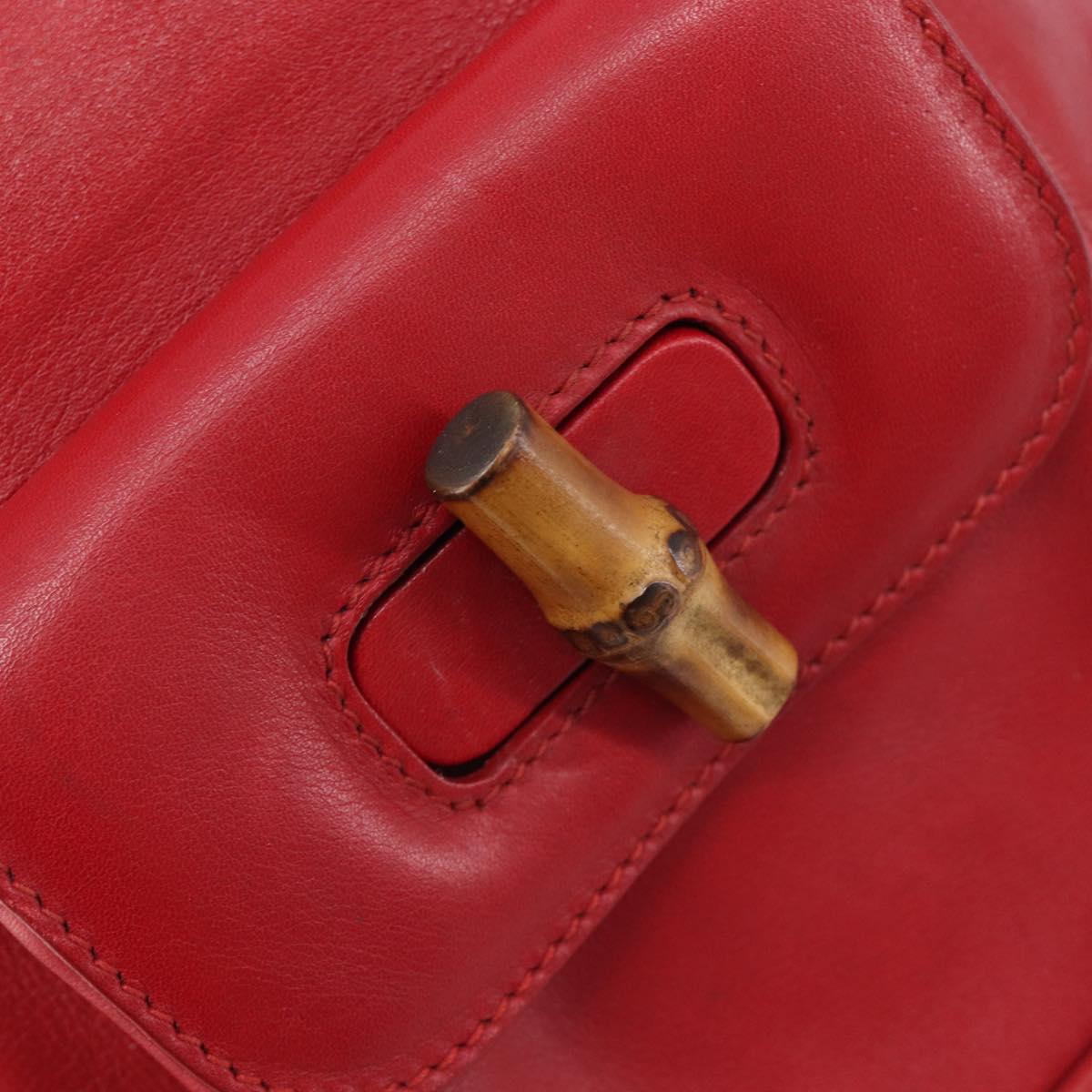 GUCCI Bamboo Backpack Leather Red Gold 003 3444 0030 Auth 206489