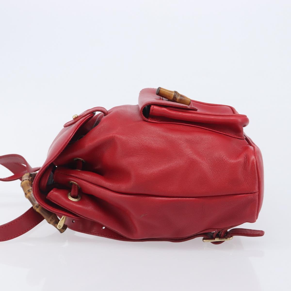 GUCCI Bamboo Backpack Leather Red Gold 003 3444 0030 Auth 206489