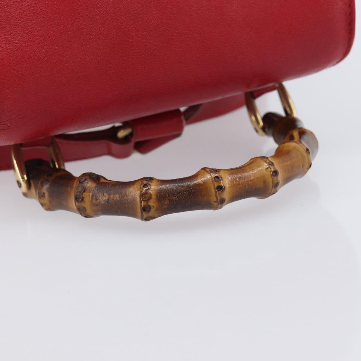 GUCCI Bamboo Backpack Leather Red Gold 003 3444 0030 Auth 206489