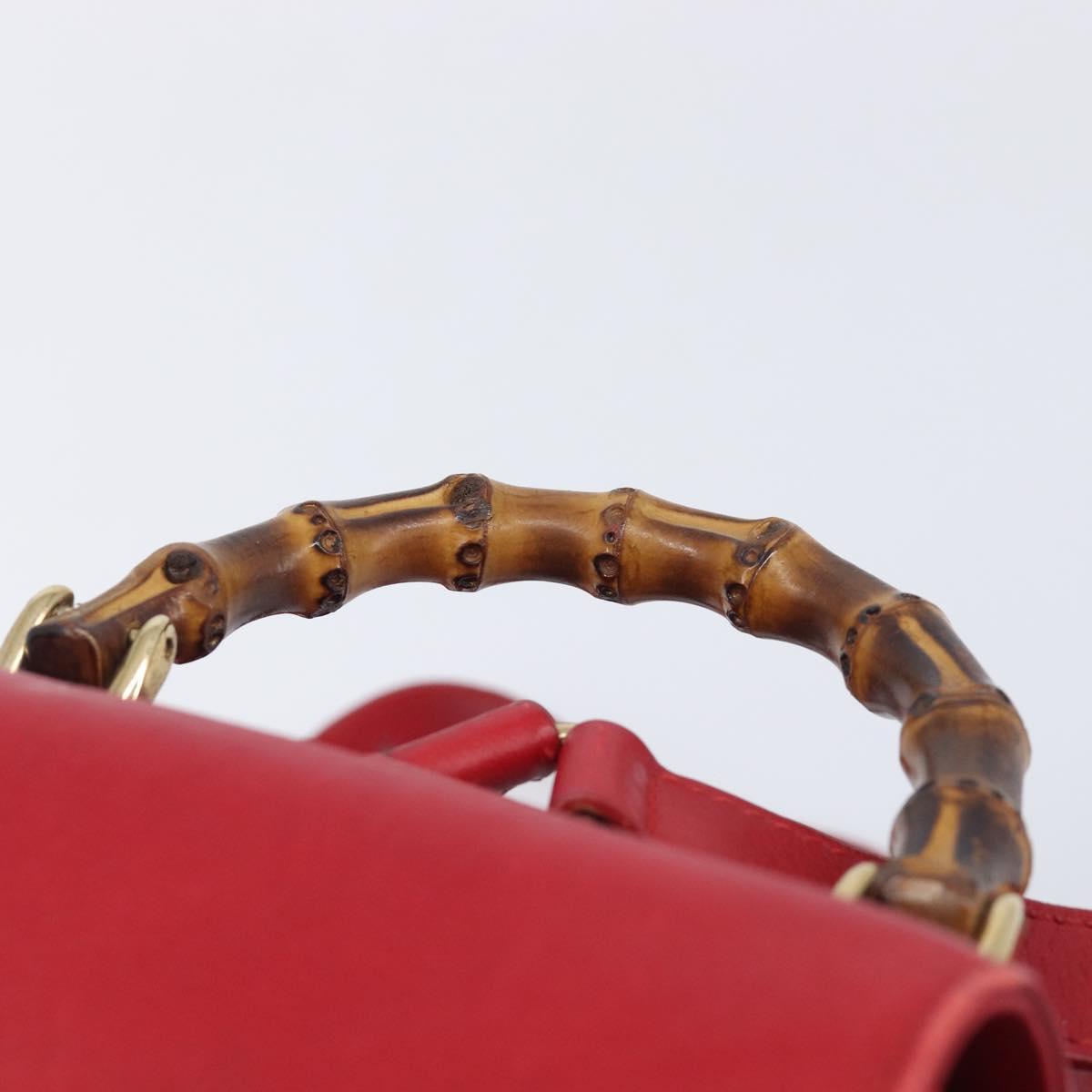 GUCCI Bamboo Backpack Leather Red Gold 003 3444 0030 Auth 206489
