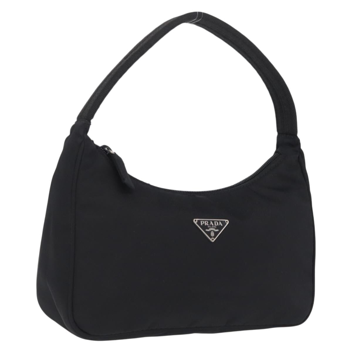 PRADA Hand Pouch Nylon Black Silver Auth 206497A