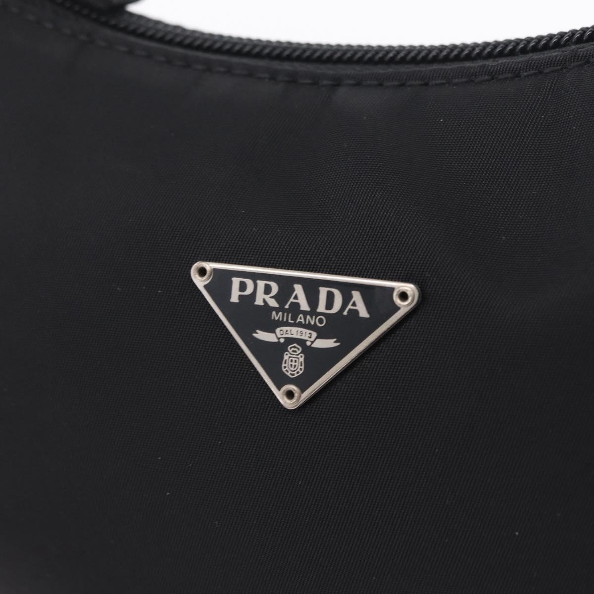 PRADA Hand Pouch Nylon Black Silver Auth 206497A