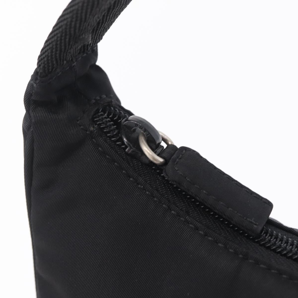 PRADA Hand Pouch Nylon Black Silver Auth 206497A