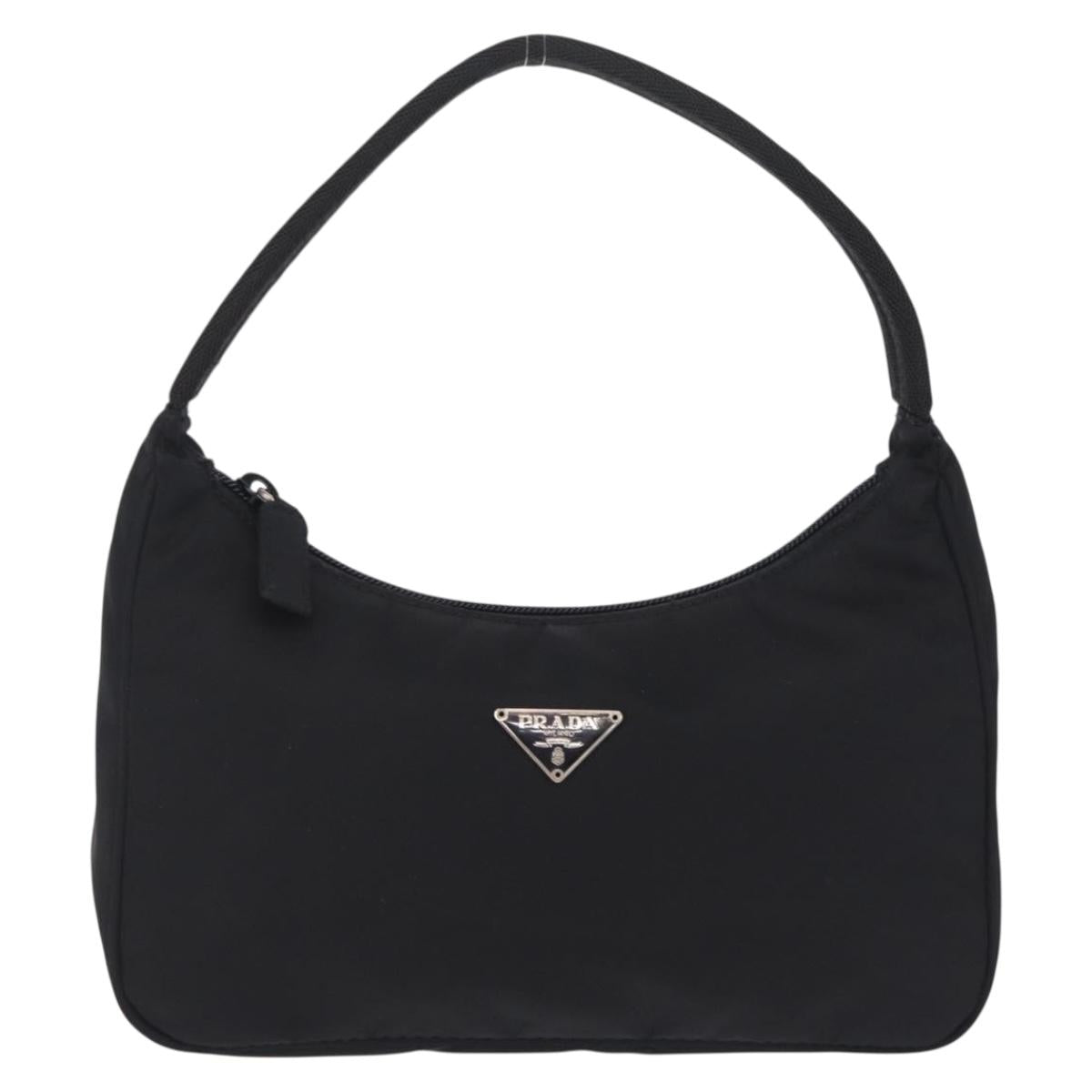 PRADA Hand Pouch Nylon Black Silver Auth 206497A