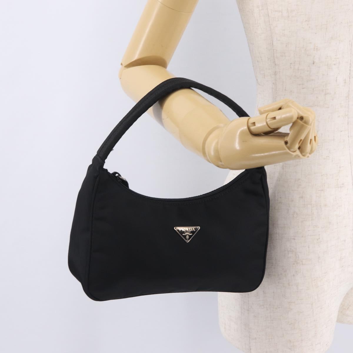PRADA Hand Pouch Nylon Black Silver Auth 206497A