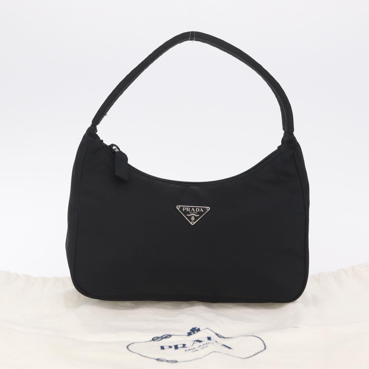 PRADA Hand Pouch Nylon Black Silver Auth 206497A