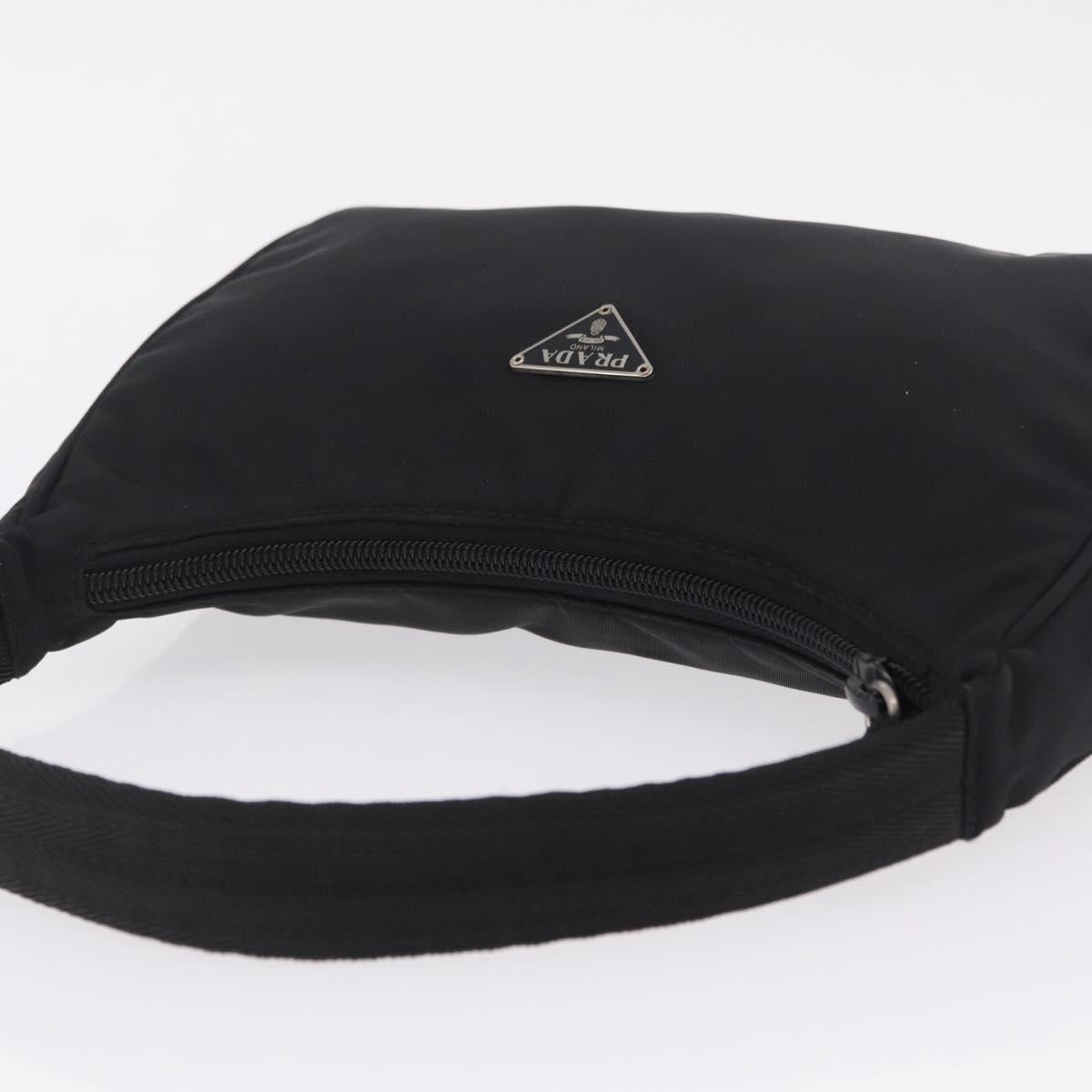 PRADA Hand Pouch Nylon Black Silver Auth 206497A