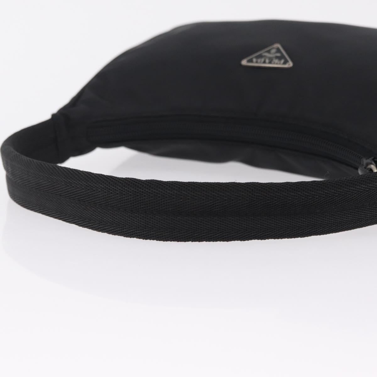 PRADA Hand Pouch Nylon Black Silver Auth 206497A