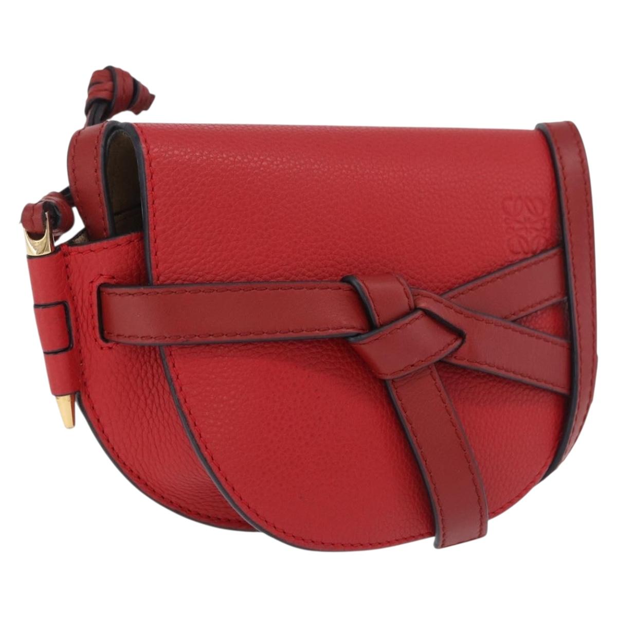 LOEWE Mini Gate Bag Shoulder Bag Leather Red Gold Auth 206501A