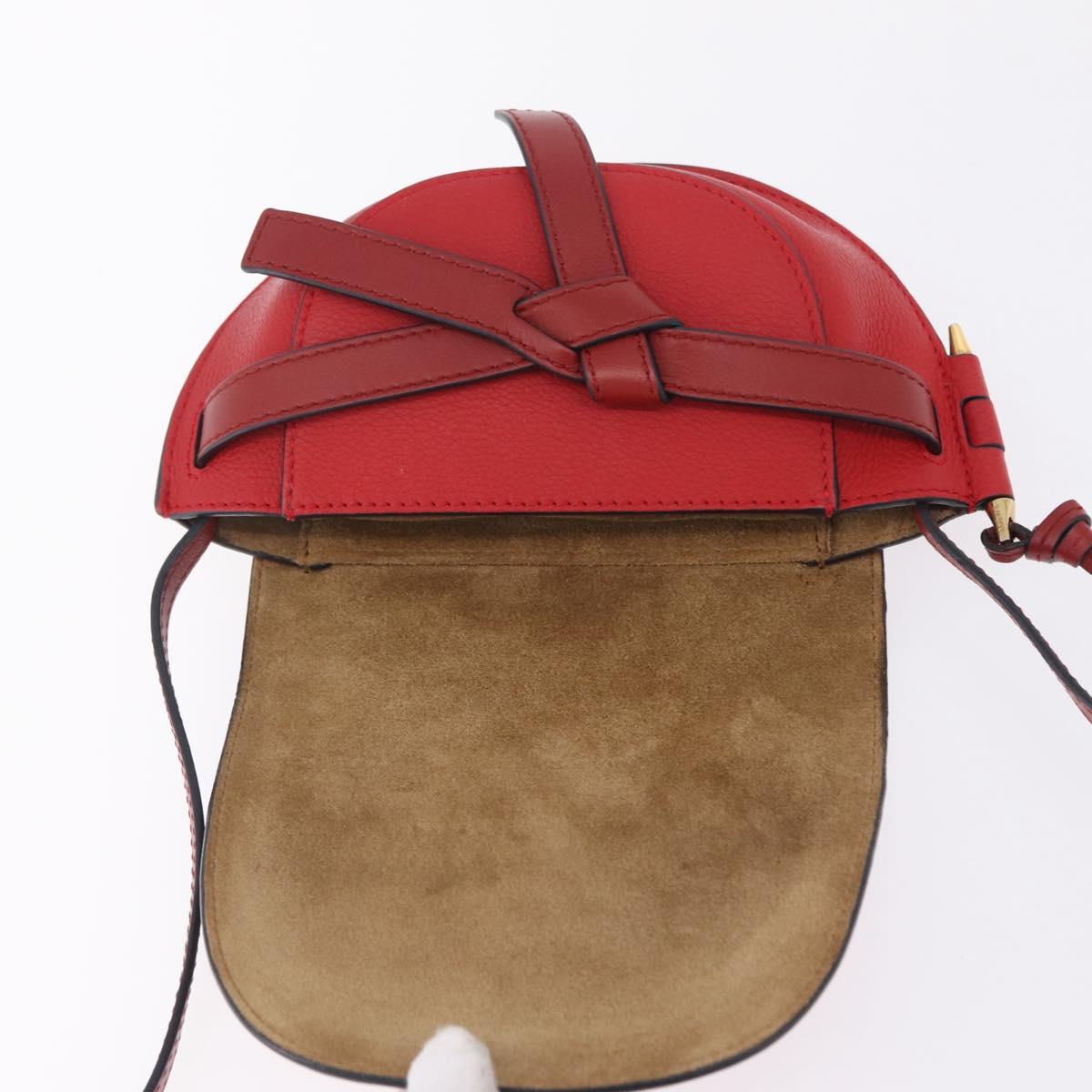 LOEWE Mini Gate Bag Shoulder Bag Leather Red Gold Auth 206501A