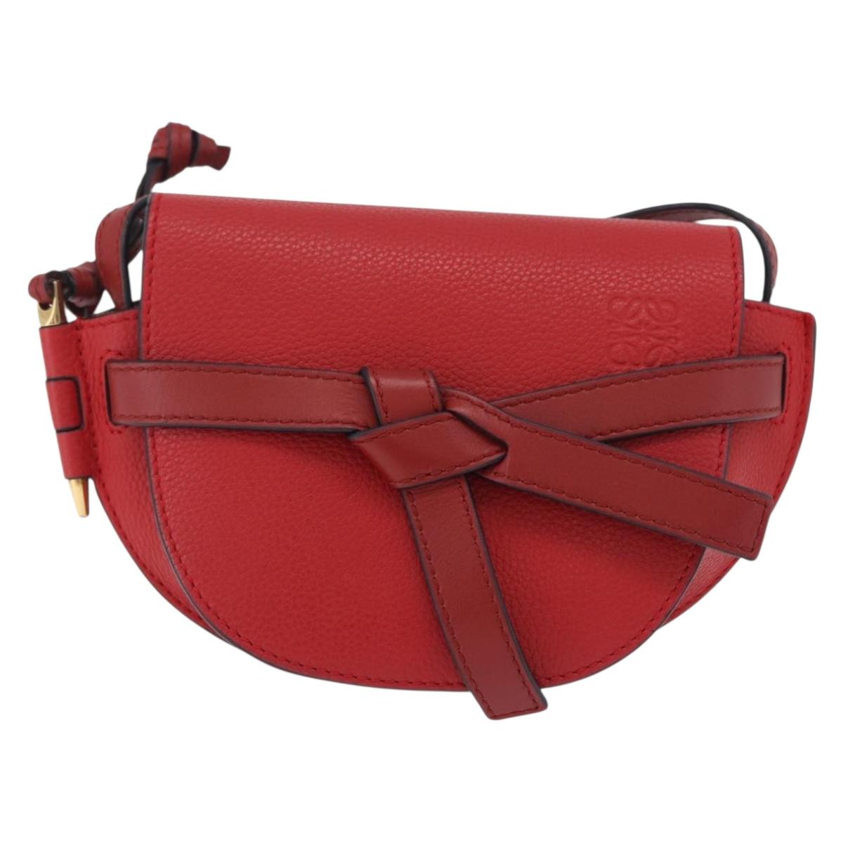 LOEWE Mini Gate Bag Shoulder Bag Leather Red Gold Auth 206501A