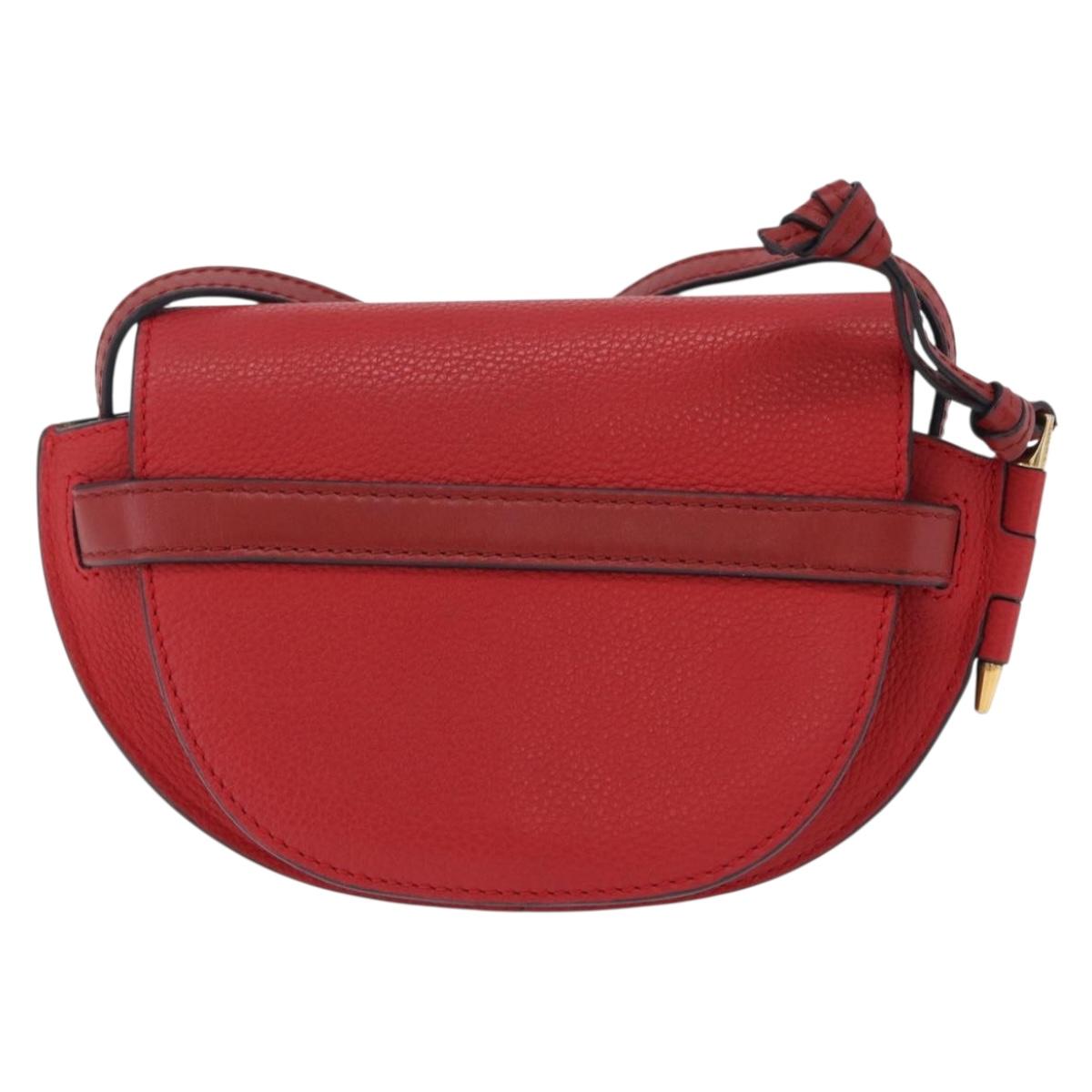 LOEWE Mini Gate Bag Shoulder Bag Leather Red Gold Auth 206501A
