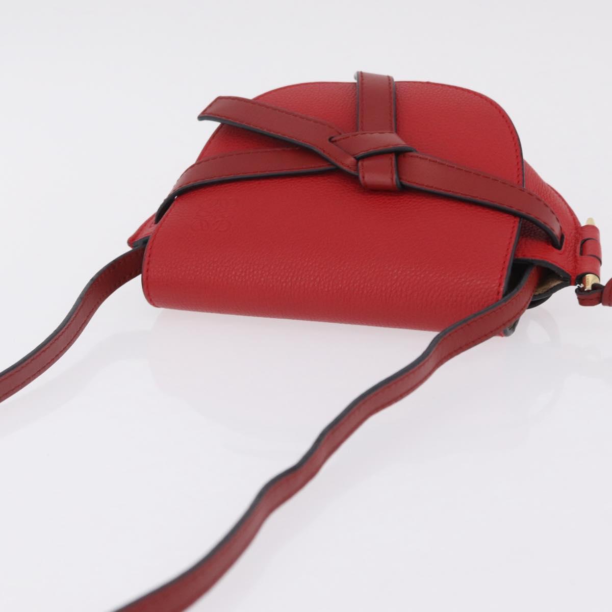 LOEWE Mini Gate Bag Shoulder Bag Leather Red Gold Auth 206501A