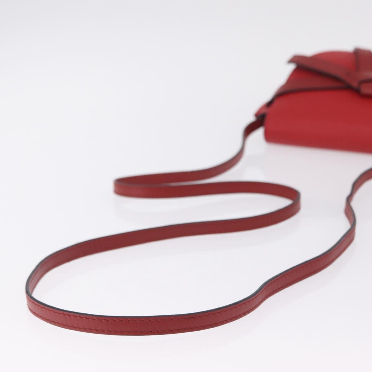 LOEWE Mini Gate Bag Shoulder Bag Leather Red Gold Auth 206501A