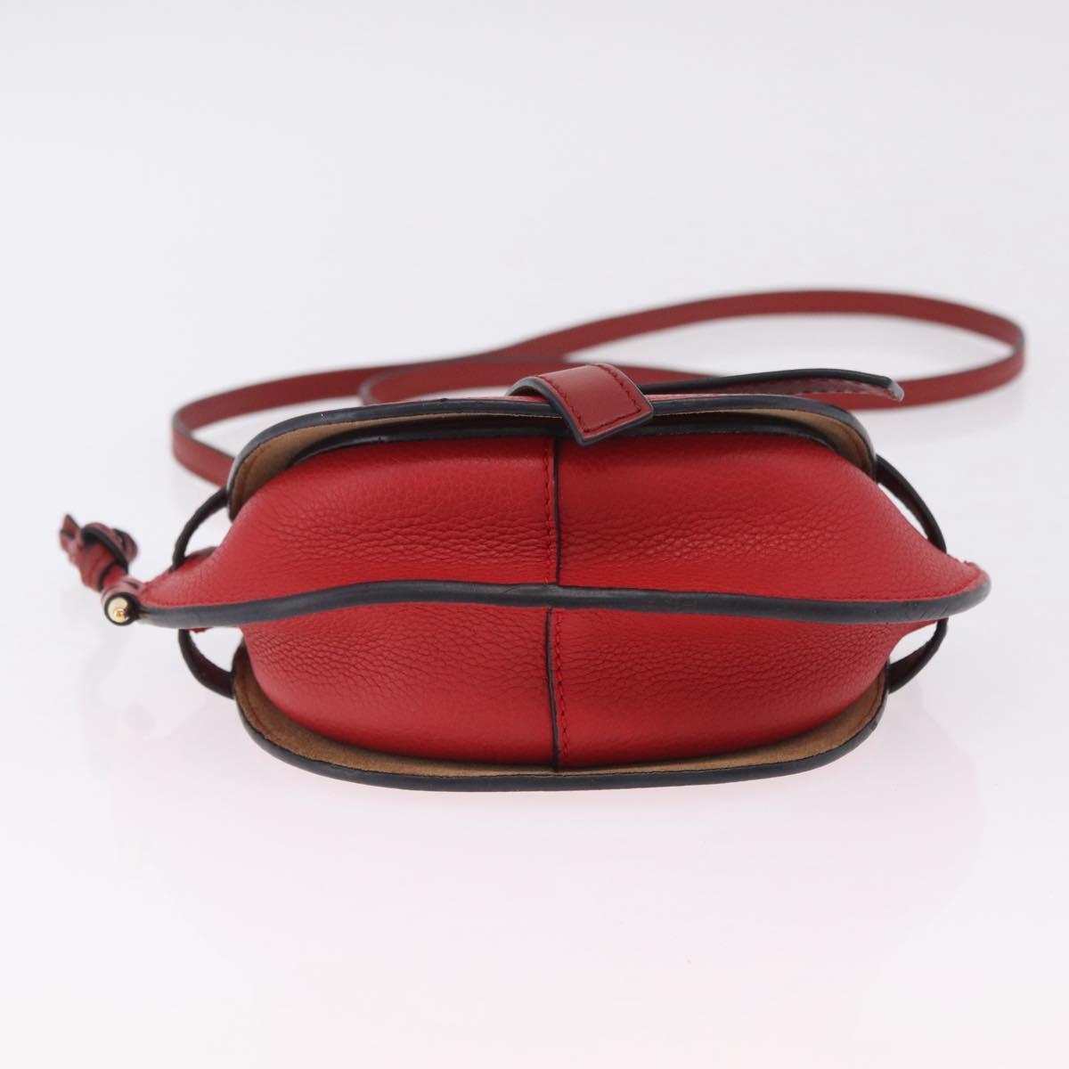 LOEWE Mini Gate Bag Shoulder Bag Leather Red Gold Auth 206501A