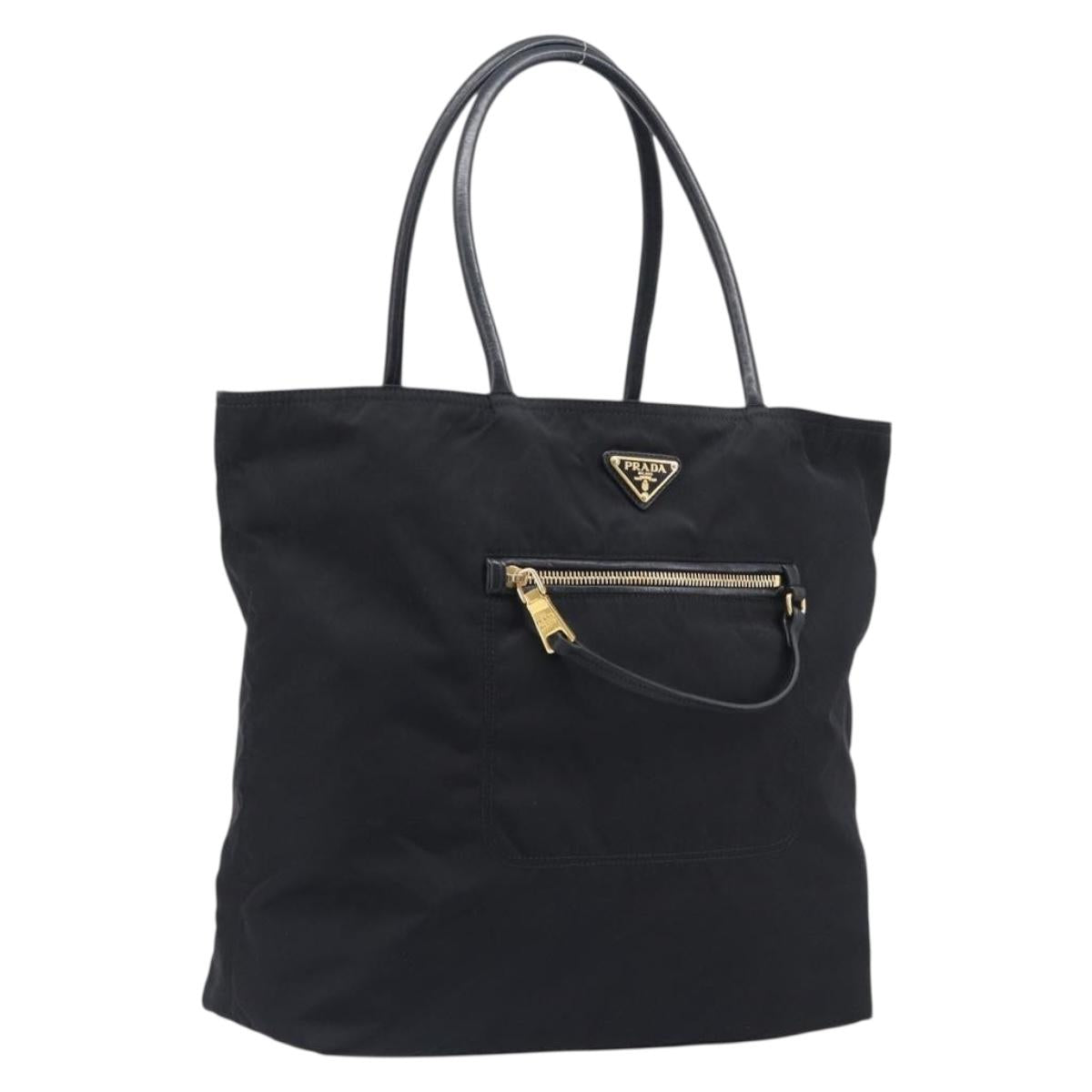 PRADA Tote Bag Nylon Black Gold Auth 206507A