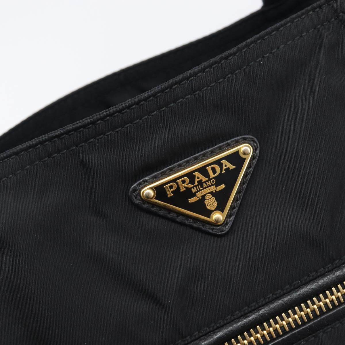 PRADA Tote Bag Nylon Black Gold Auth 206507A
