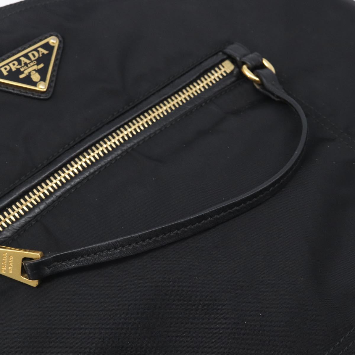 PRADA Tote Bag Nylon Black Gold Auth 206507A
