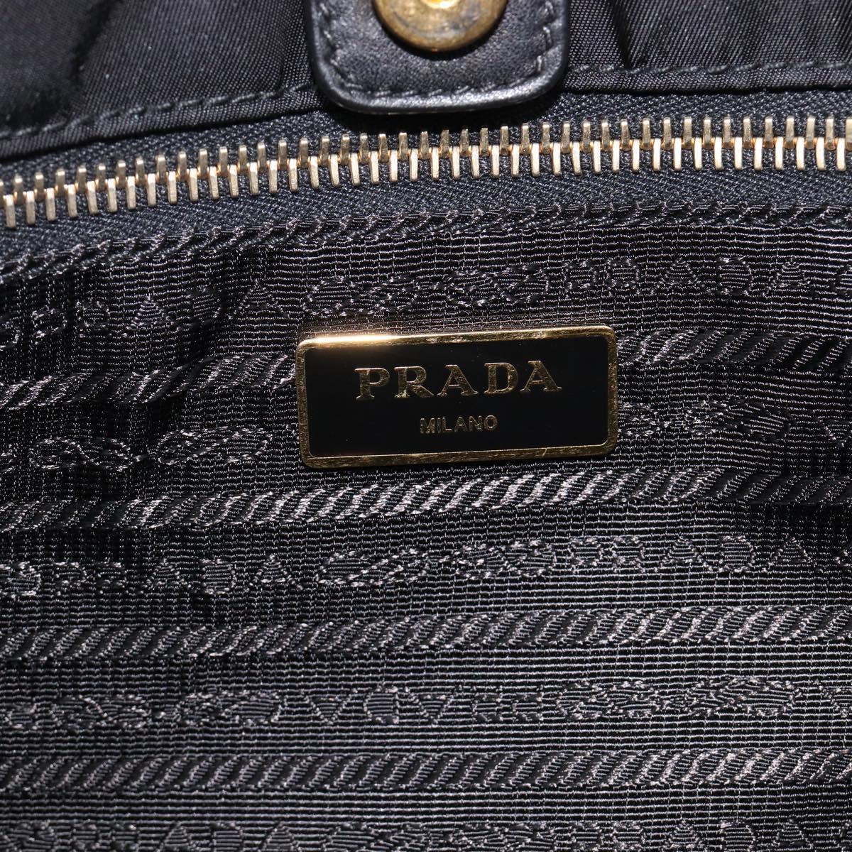 PRADA Tote Bag Nylon Black Gold Auth 206507A