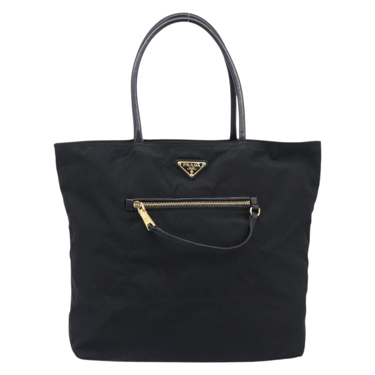 PRADA Tote Bag Nylon Black Gold Auth 206507A