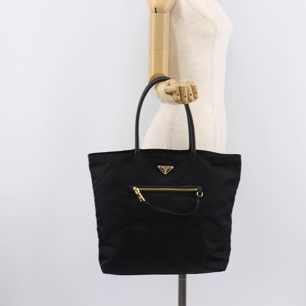 PRADA Tote Bag Nylon Black Gold Auth 206507A