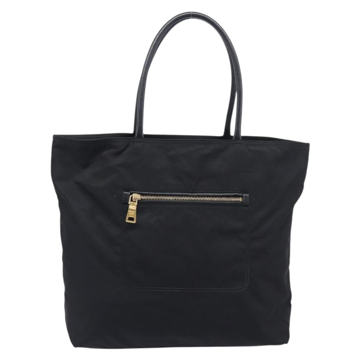 PRADA Tote Bag Nylon Black Gold Auth 206507A