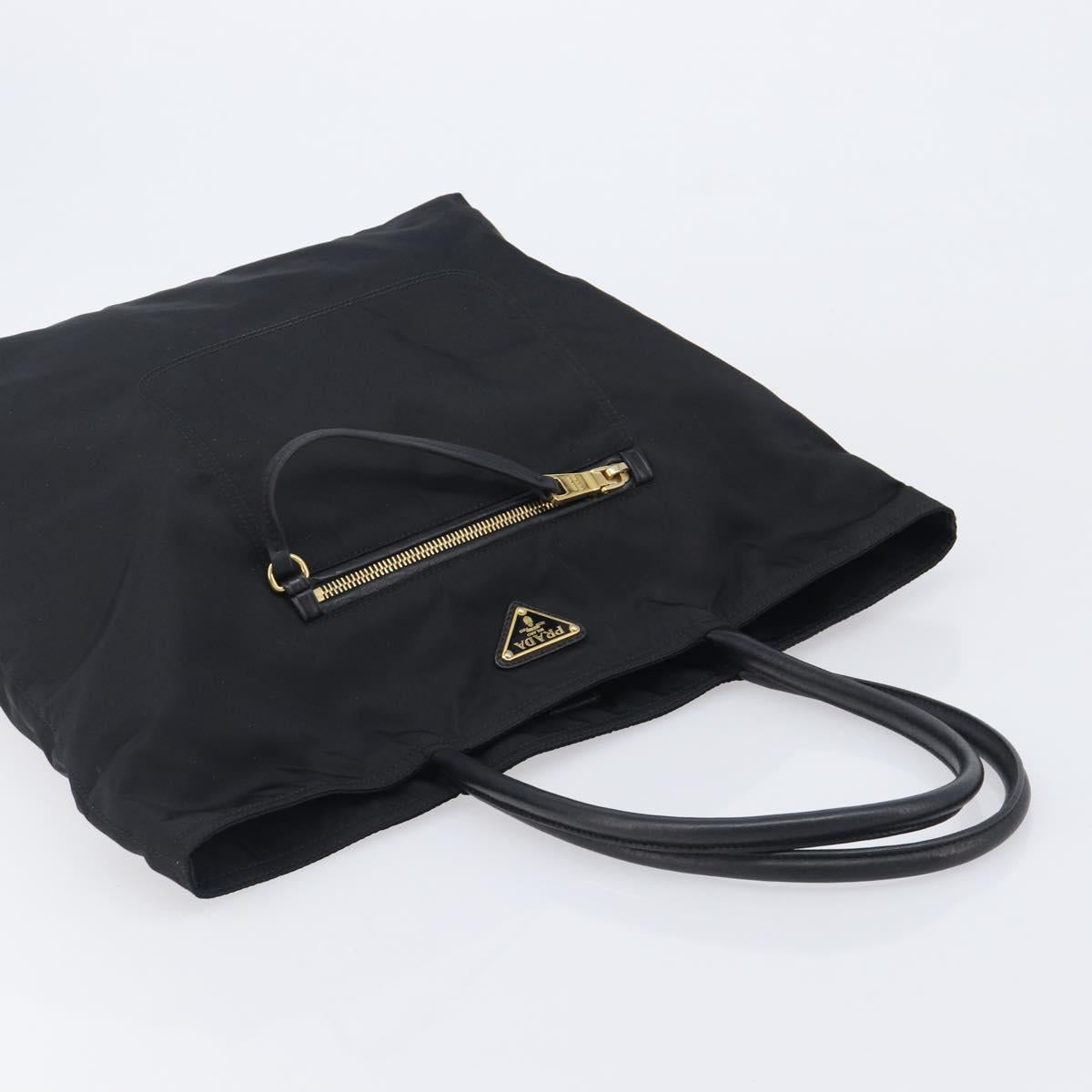 PRADA Tote Bag Nylon Black Gold Auth 206507A
