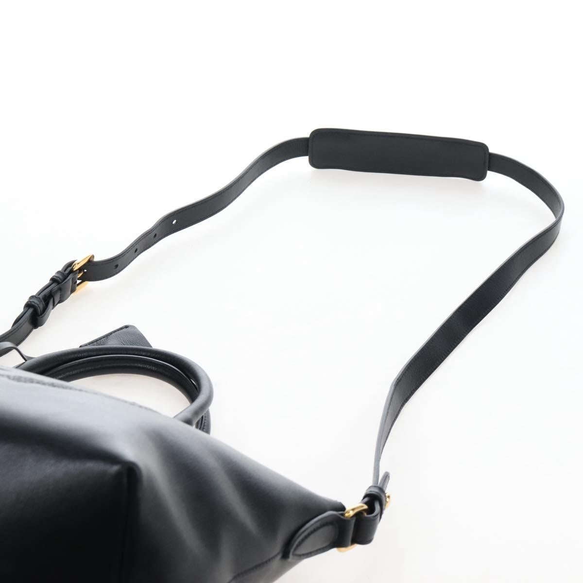 PRADA Hand Bag Leather 2way Black Gold Auth 206508M