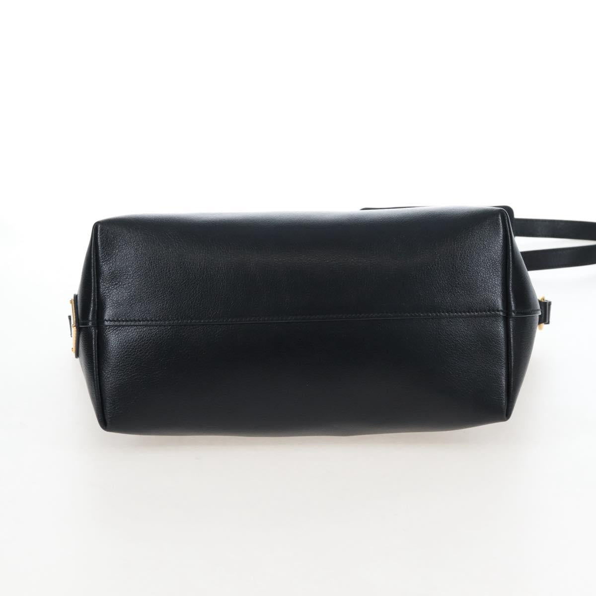 PRADA Hand Bag Leather 2way Black Gold Auth 206508M