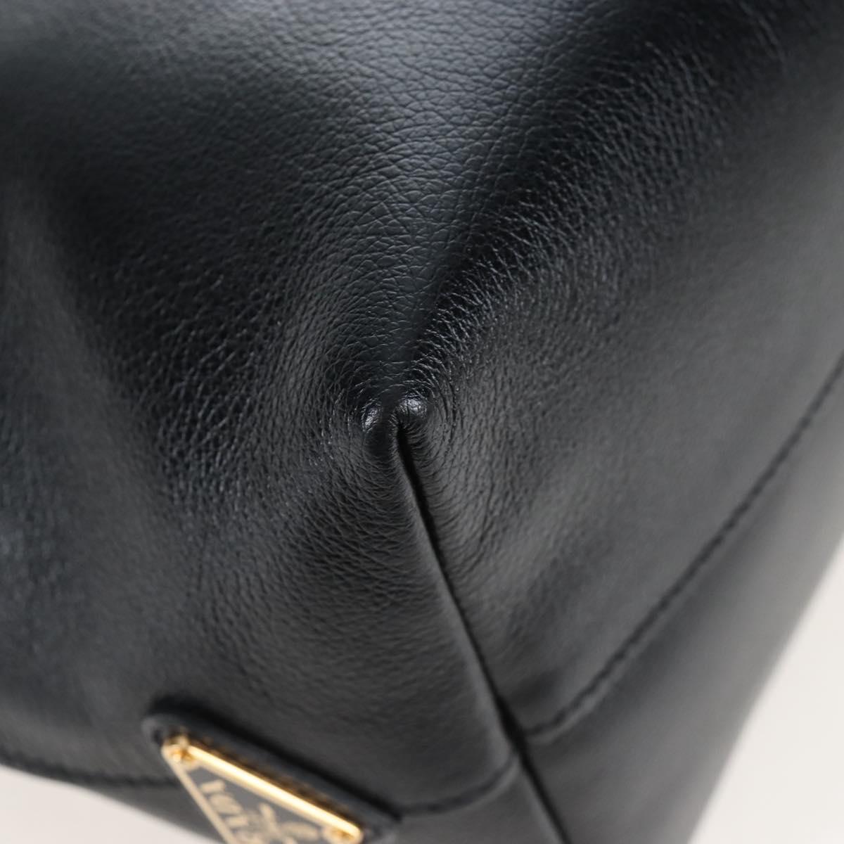 PRADA Hand Bag Leather 2way Black Gold Auth 206508M