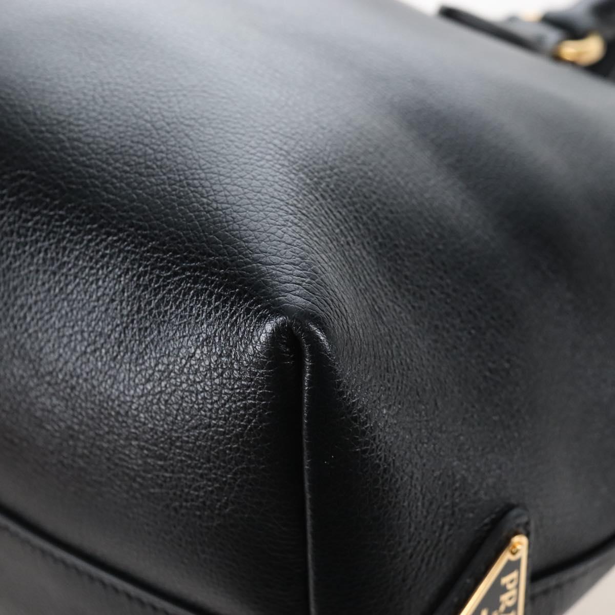 PRADA Hand Bag Leather 2way Black Gold Auth 206508M