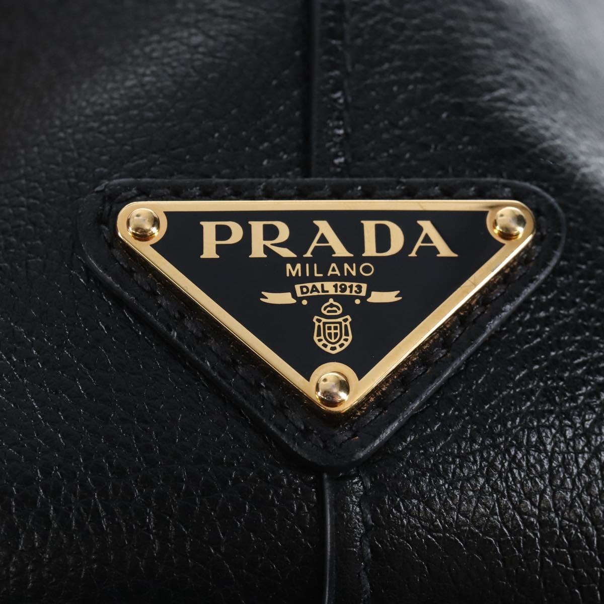 PRADA Hand Bag Leather 2way Black Gold Auth 206508M