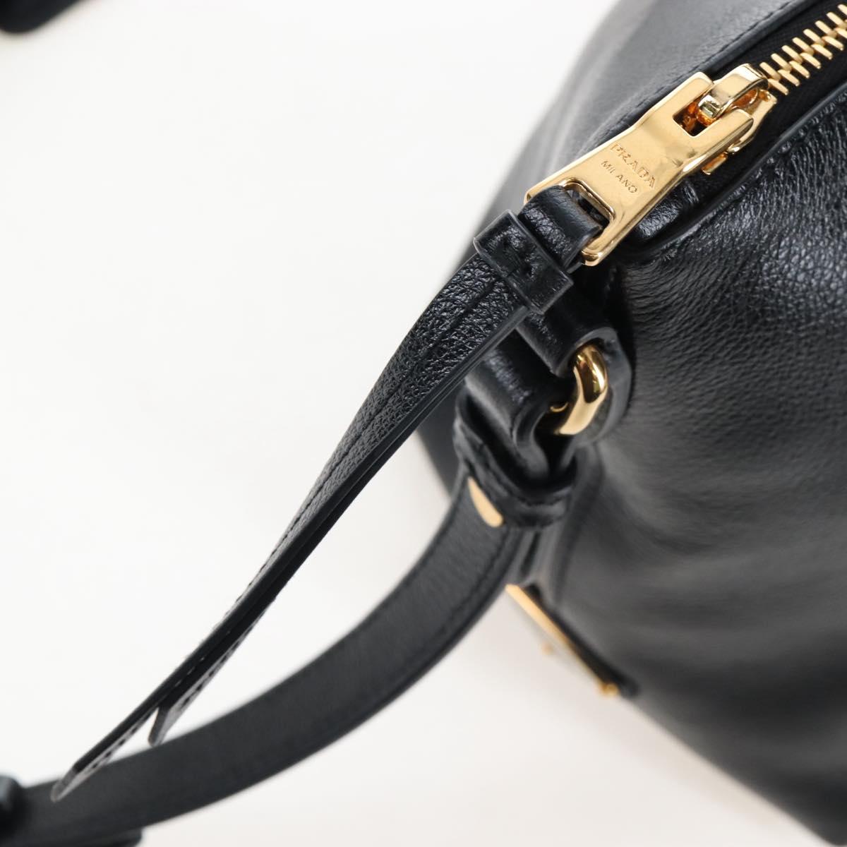 PRADA Hand Bag Leather 2way Black Gold Auth 206508M