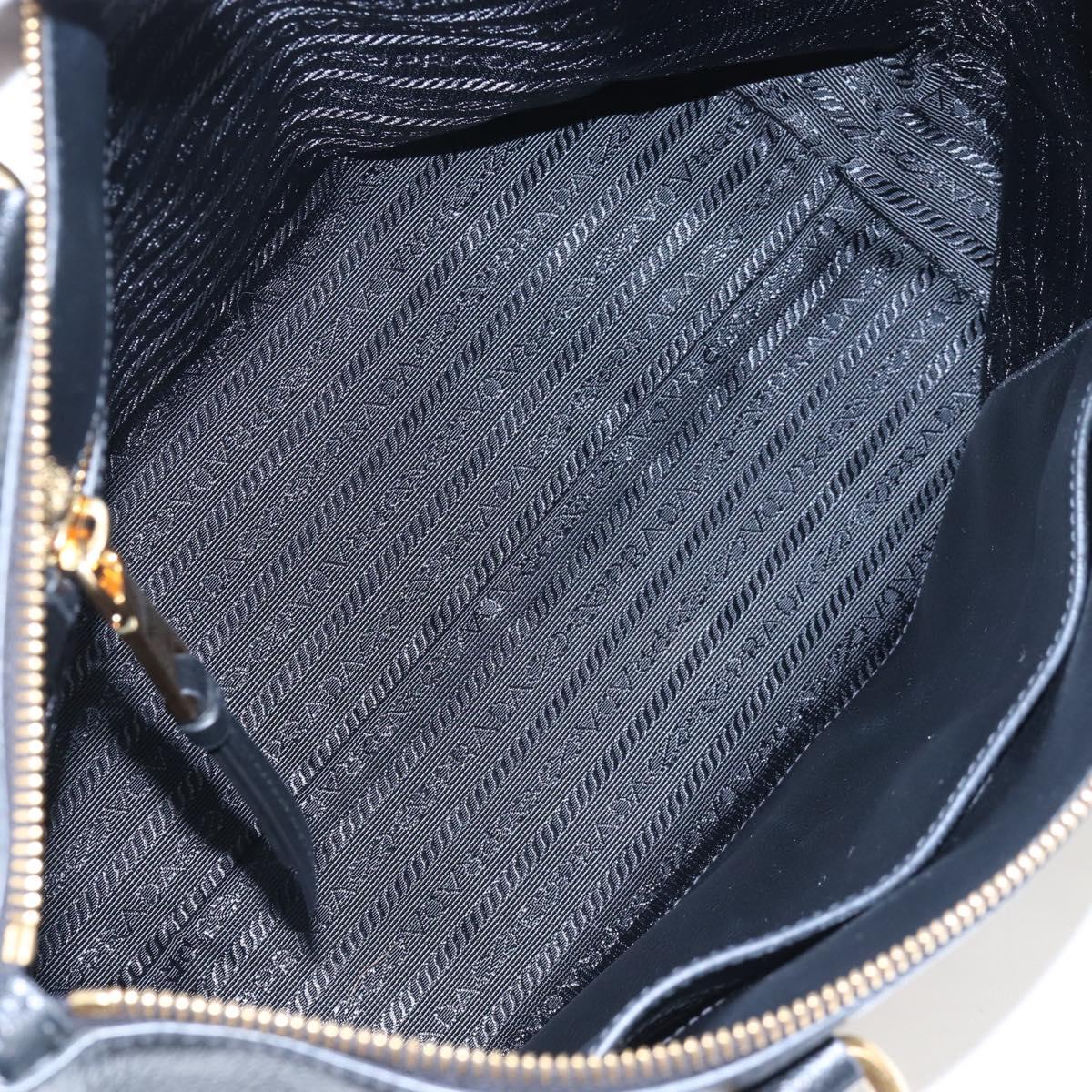 PRADA Hand Bag Leather 2way Black Gold Auth 206508M