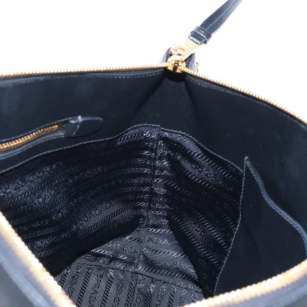PRADA Hand Bag Leather 2way Black Gold Auth 206508M