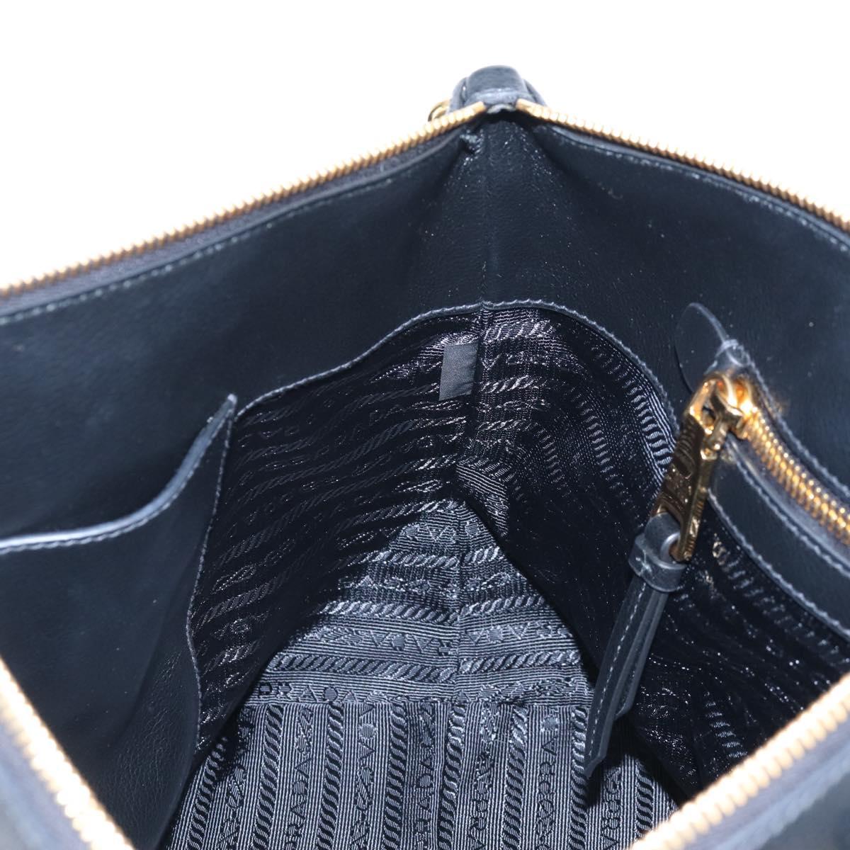 PRADA Hand Bag Leather 2way Black Gold Auth 206508M